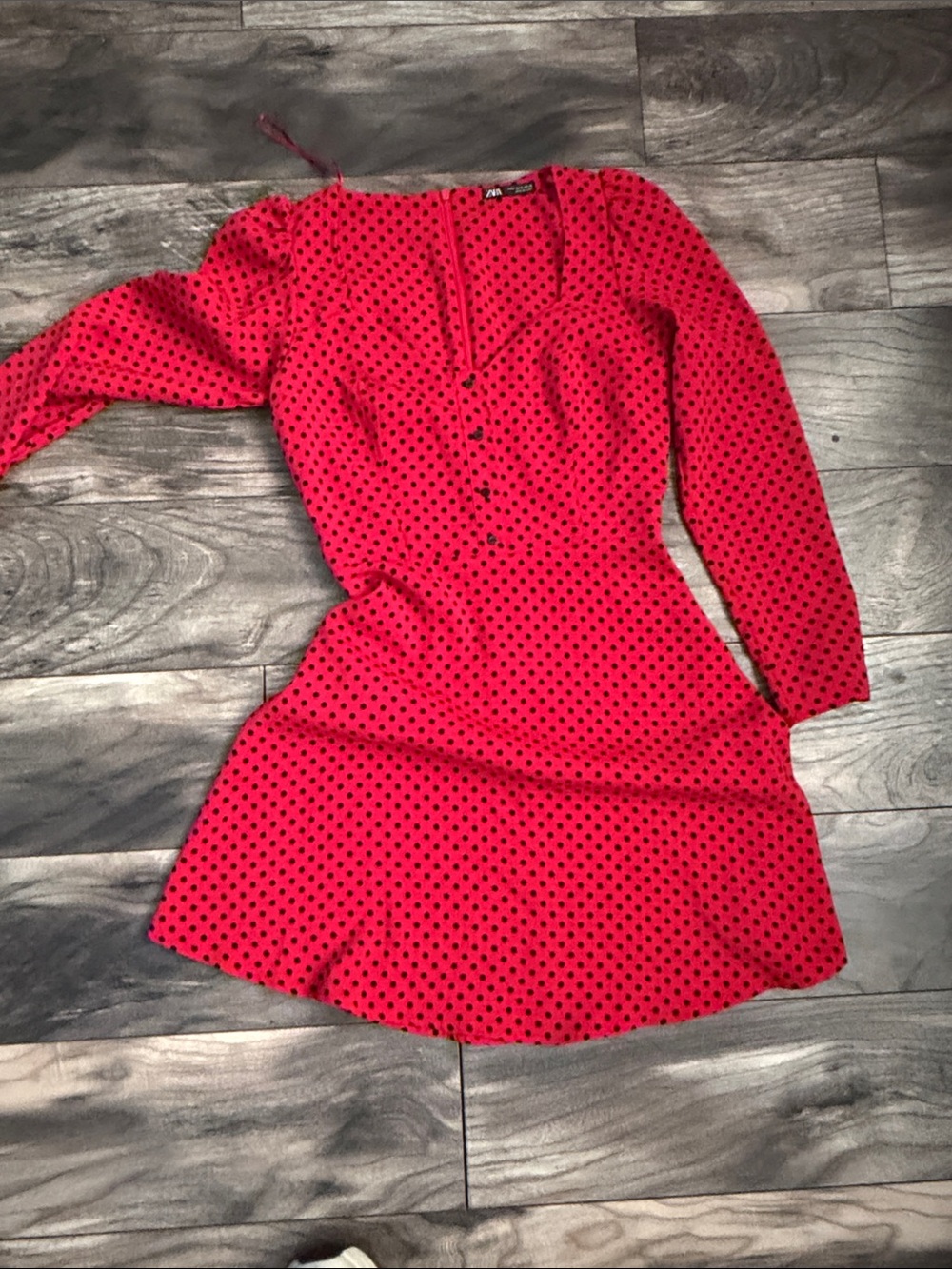 Zara Red Long-Sleeve Polka Dot Dress